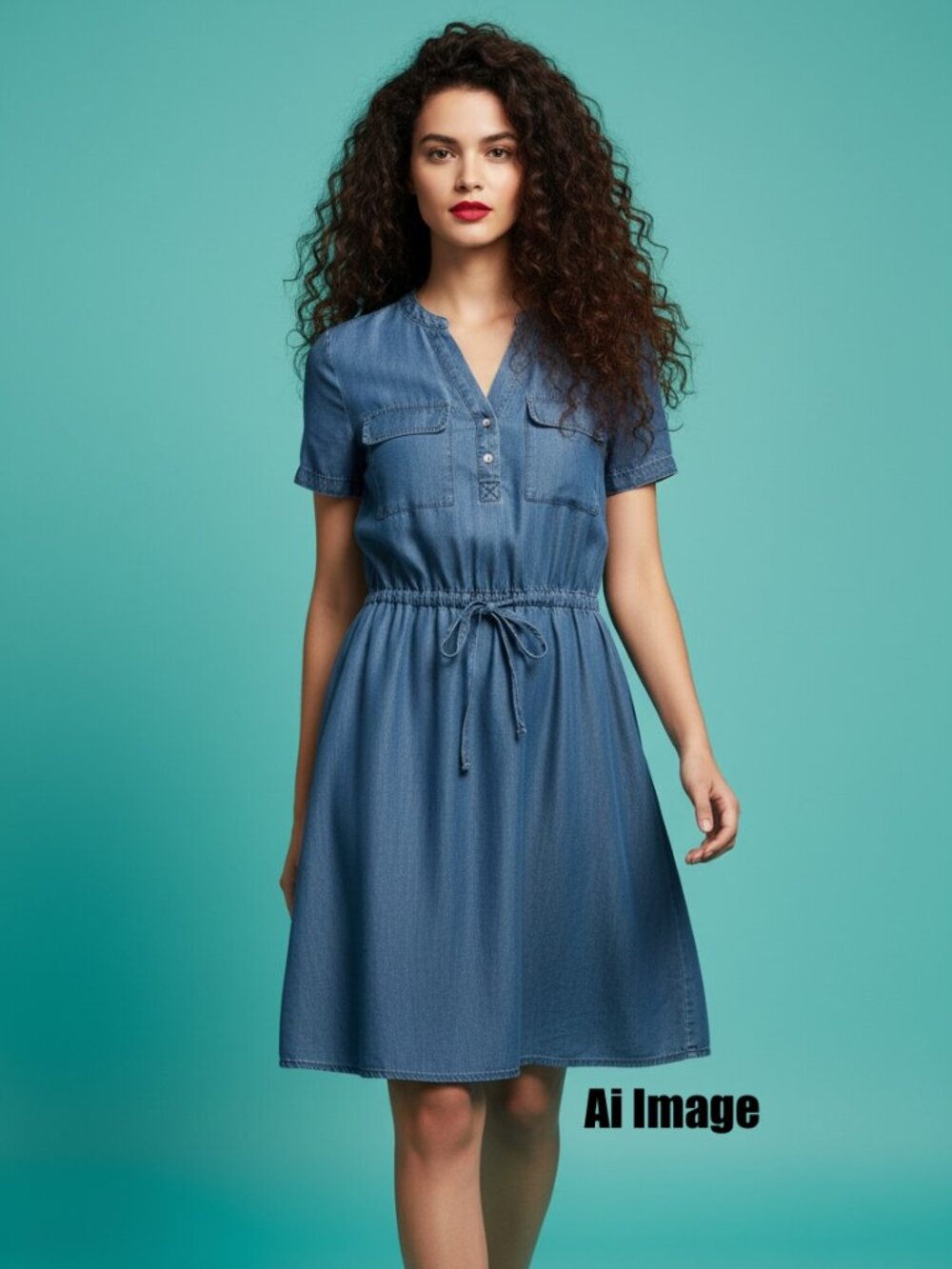 TAIFENG Blue Tencel Chambray Utility Drawstring Dress Size M